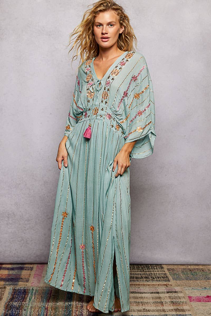Artisanal Glint Embroidered Dress, Size: S