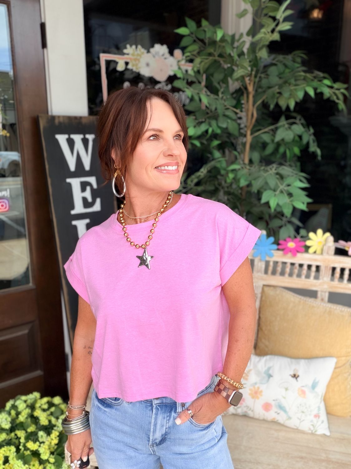 Cotton Folded Sleeve Top