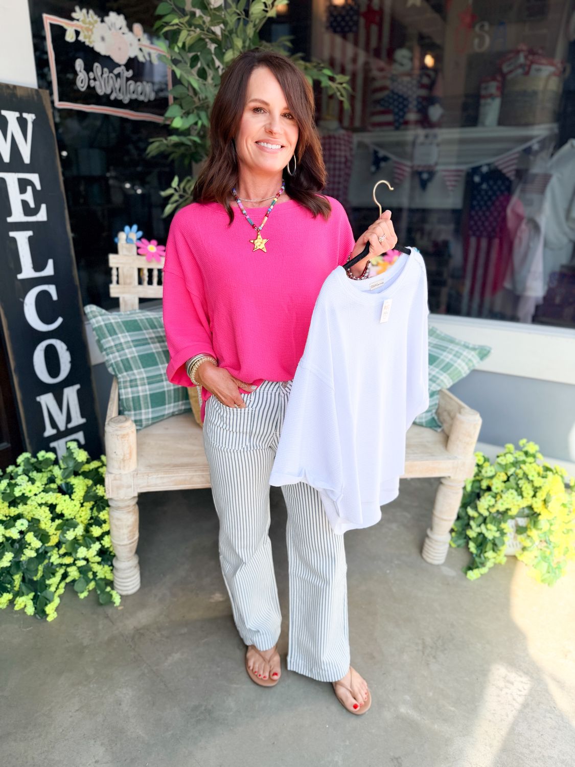 Exposed Seam Curved Hem Top