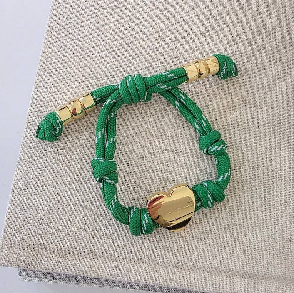 Knotty Cord Heart Bracelet - WATERPROOF, Color: Emerald