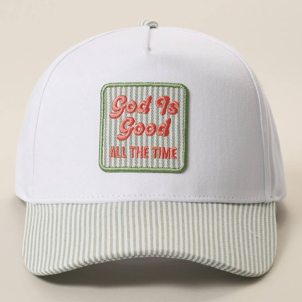 God Is Good Embroidered Patch Seersucker Hat, Color: SAGE, Size: ONE SIZE