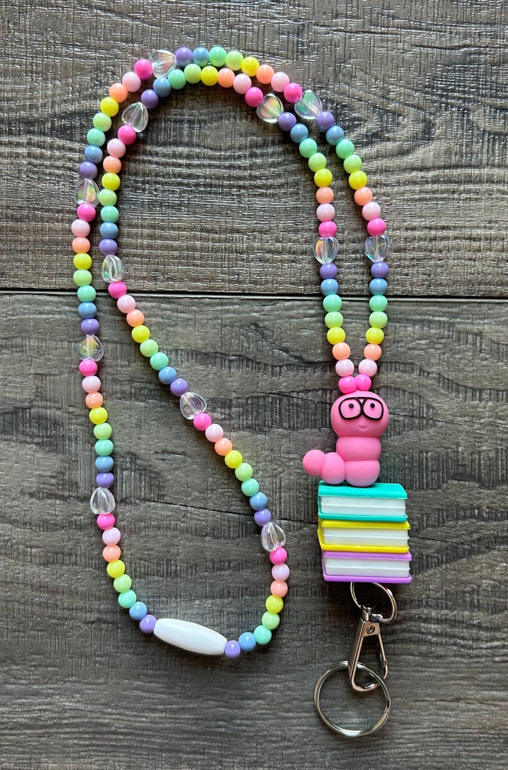 Book Worm Colorful Bead Breakaway Lanyard