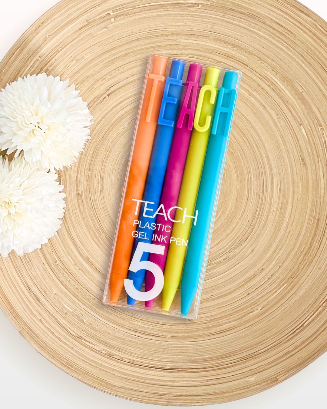 TEACH Pen Set | 5pc Colorful Ball Point Pens with Black Ink