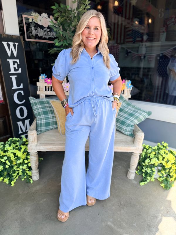 Blue Button Up Top