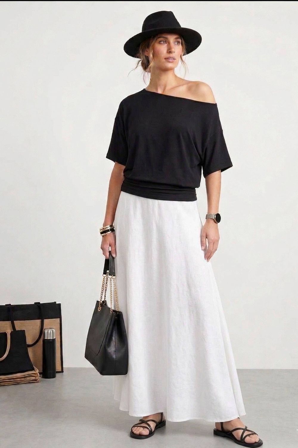 One-Shoulder Ruched Waist Knit Top, Color: Black, Size: S