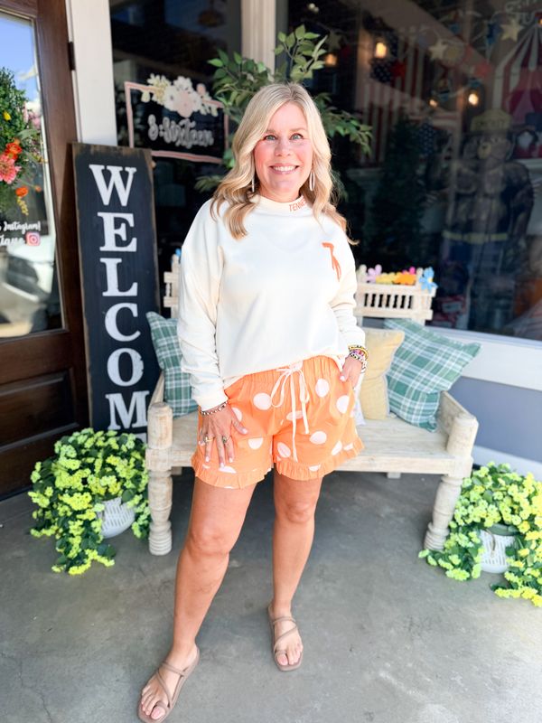 Gameday Ruffle Hem Polka Dot Poplin Shorts