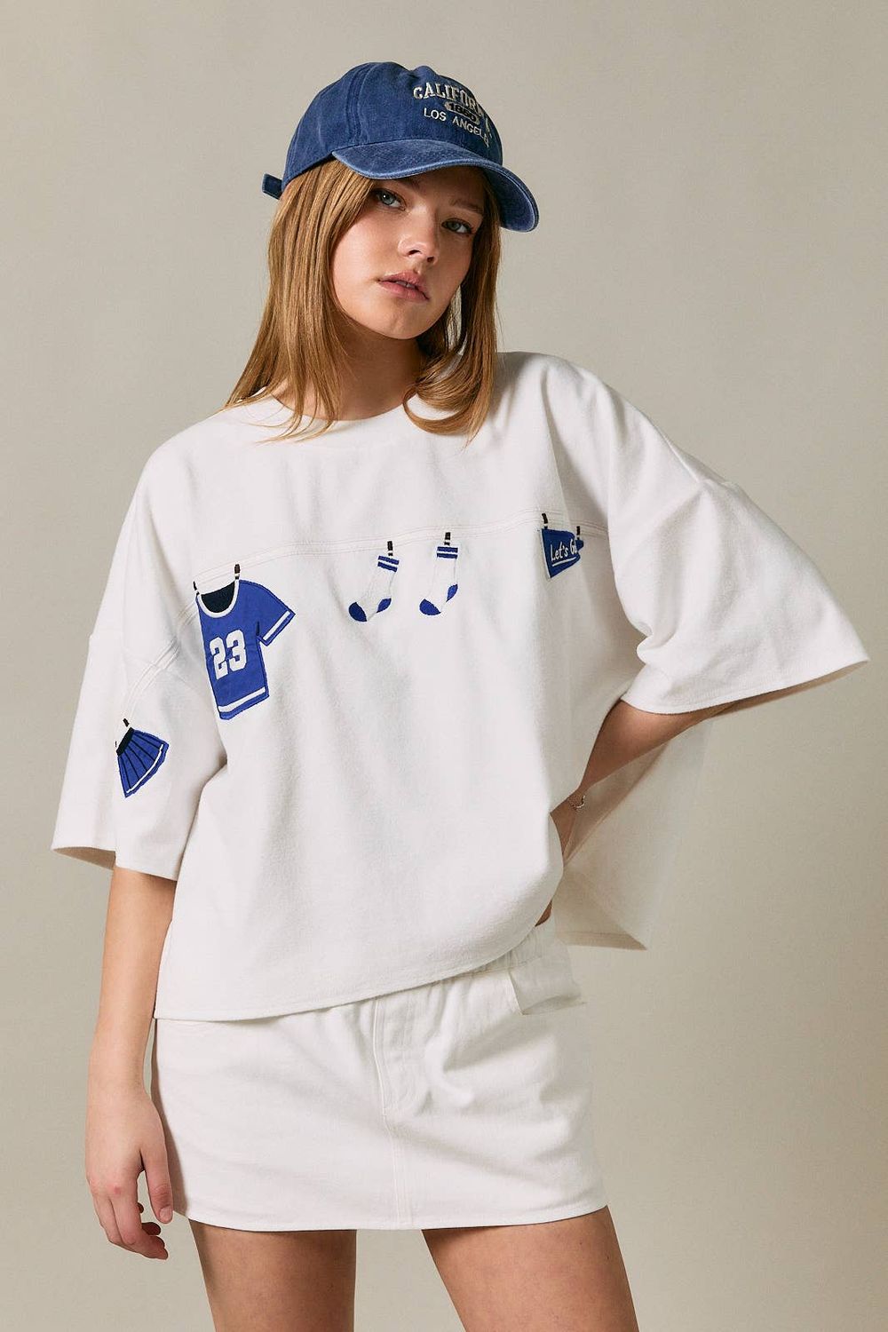 Blue and white "GAMEDAY" GRAPHIC, Color: WHITE-BLUE, Size: XS