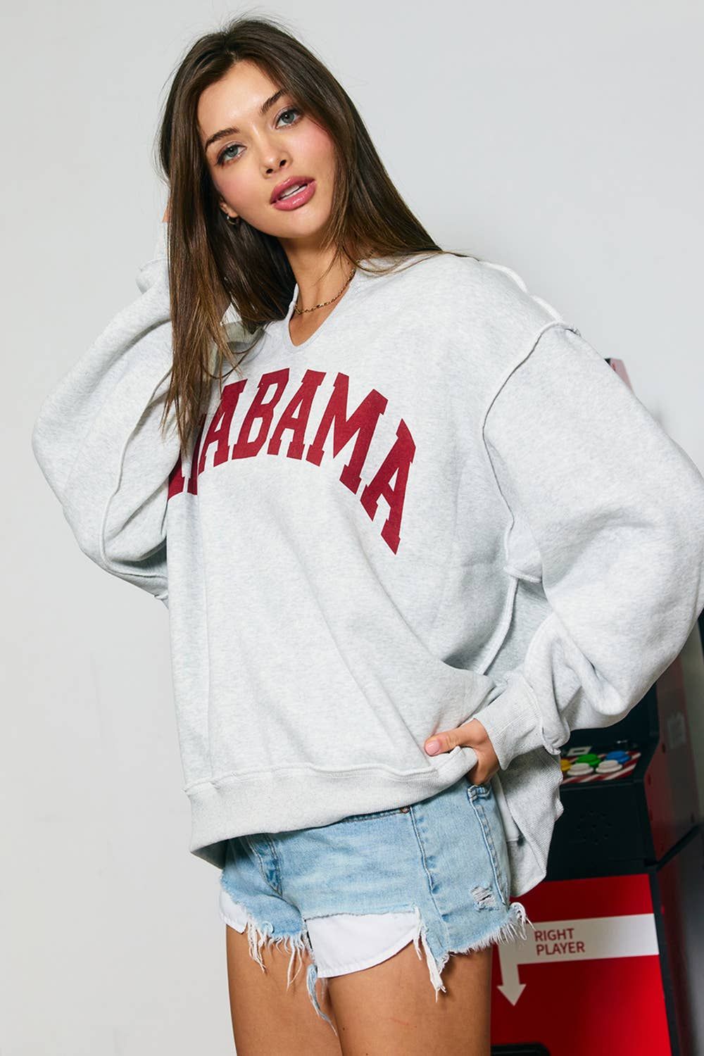 'Alabama/AL' Reversible Oversized Pullover, Color: HEATHER GREY, Size: S/M