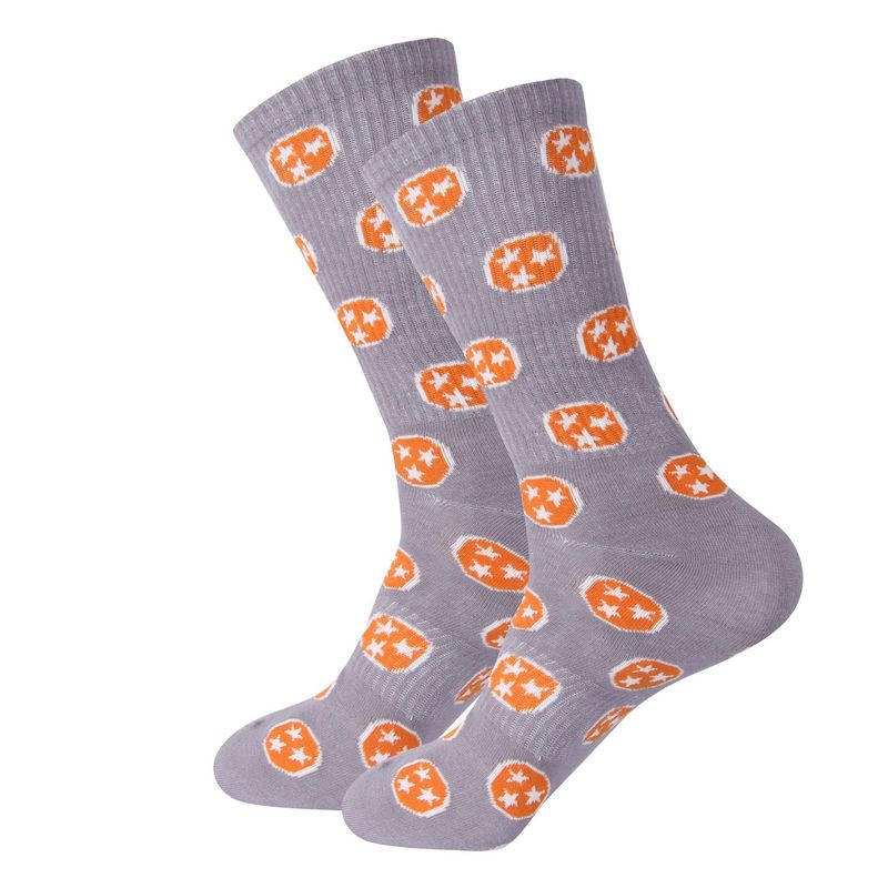 Grey/Orange Tennessee Tri Star Ribbed Socks