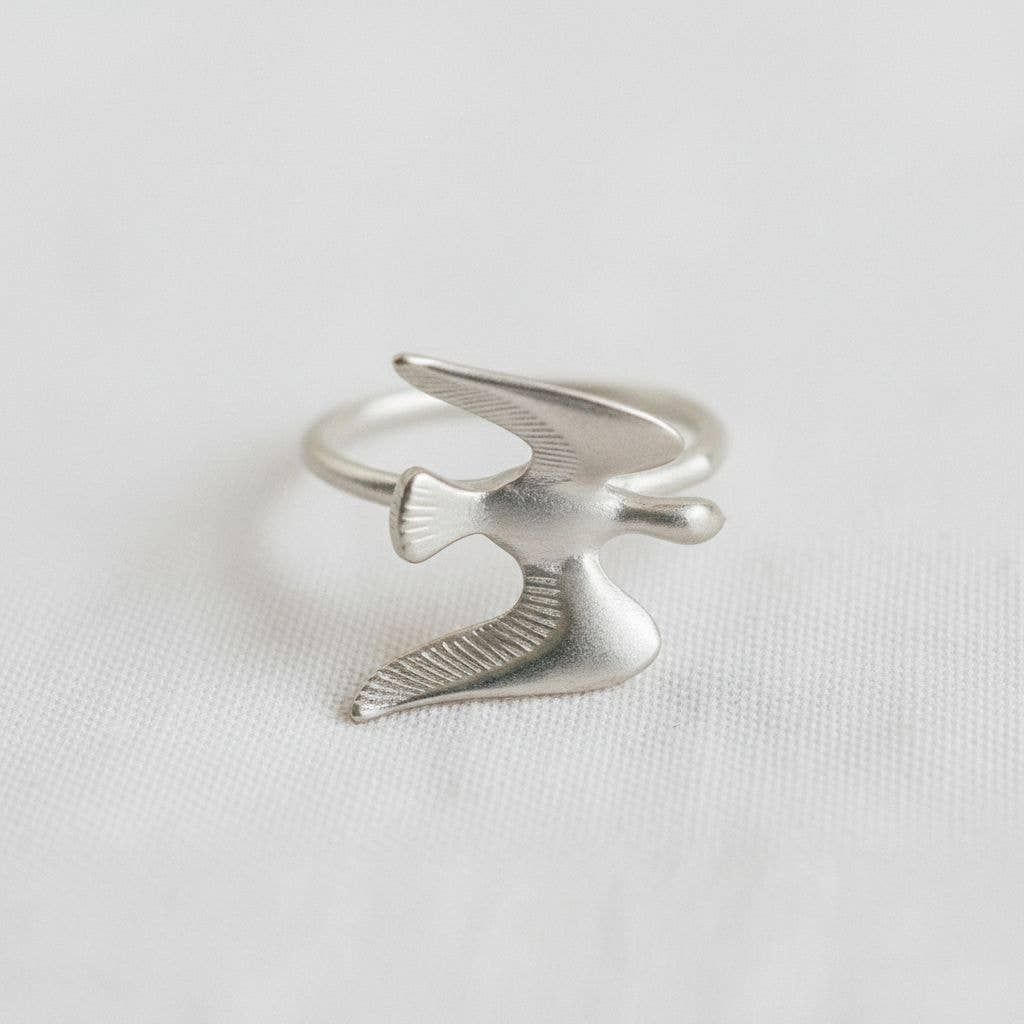 Matte Silver Bird Adjustable Ring