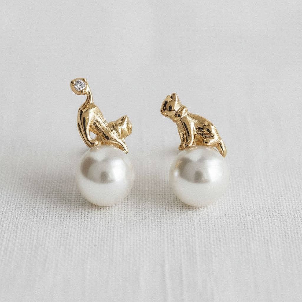 Artisan Cat-Inspired Gemstone Drop Earrings