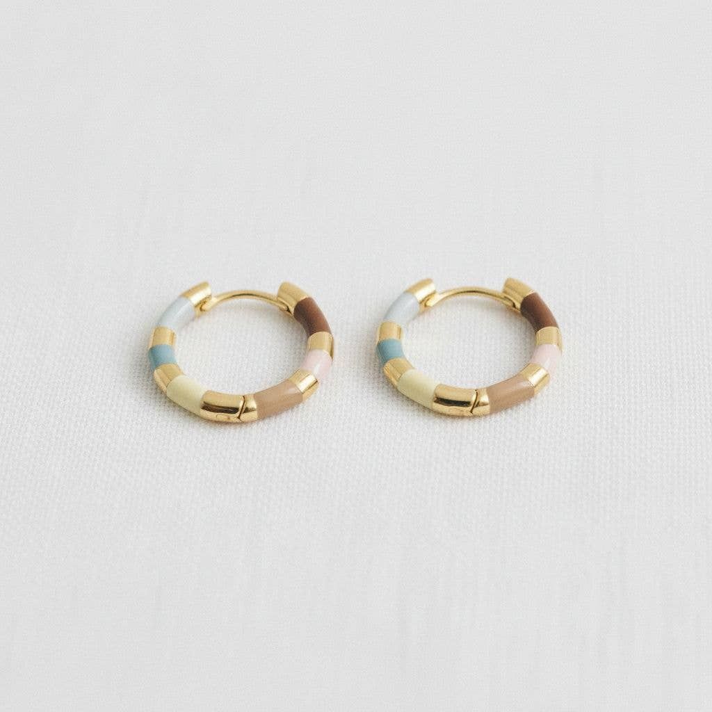 Vintage French Enamel Geometric Hoop Earrings
