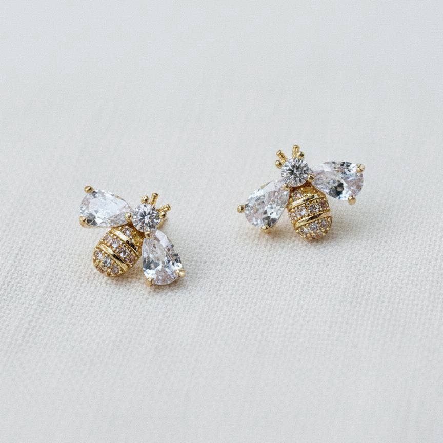 Miniature Cubic Zirconia Bee Stud Earrings