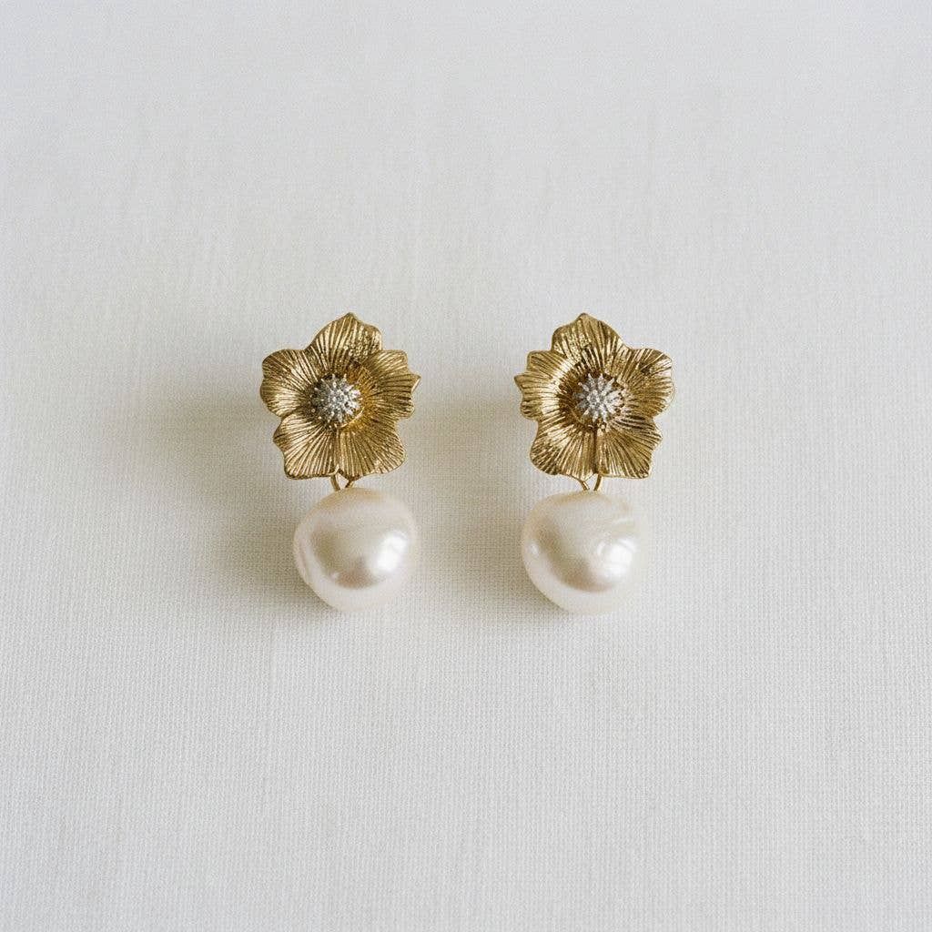 Baroque-Inspired Floral Pearl Drop Earrings