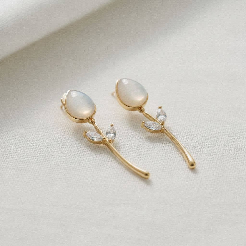 Floral Design Gemstone Drop Earrings