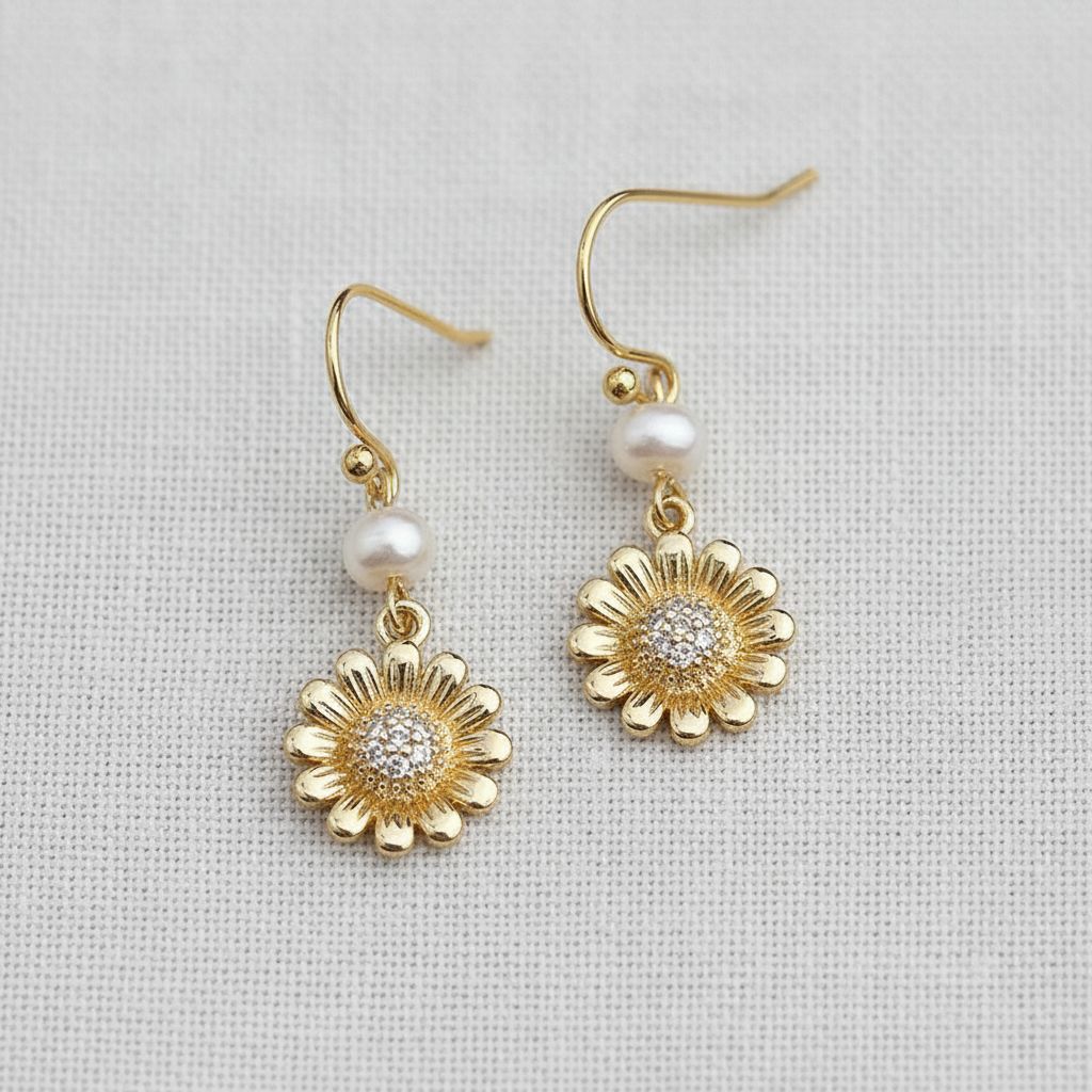 Asymmetrical Freshwater Pearl Daisy Stud Earrings