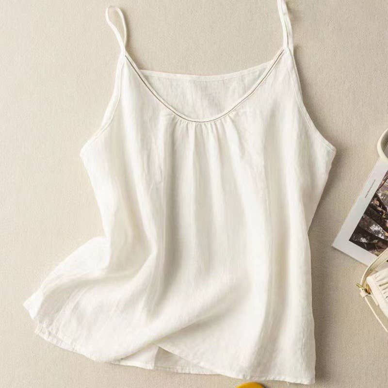 Cotton Linen Camisole Tank Top, Color: White, Fit: Missy, Size: XL