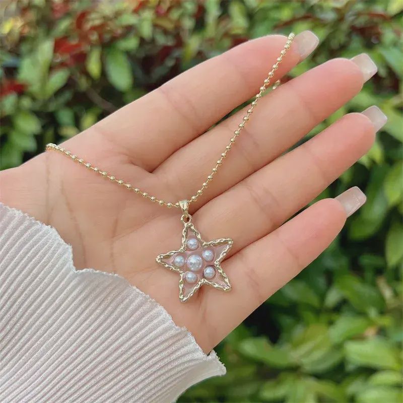Star Pendant with Pearls Beaded Neclace, Style: Small Star