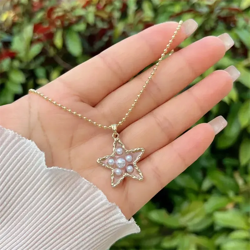 Star Pendant with Pearls Beaded Neclace, Style: Small Star