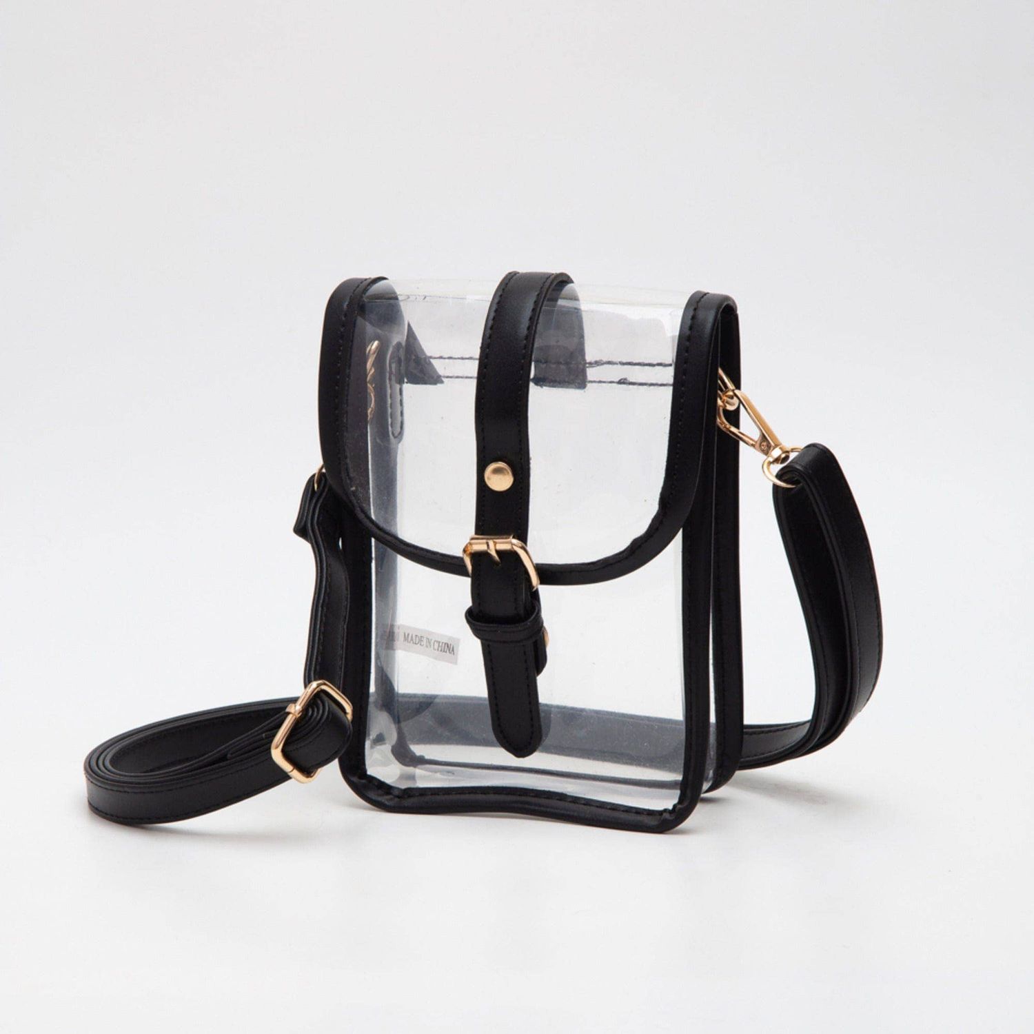 Game Day Clear Buckle Strap Mini Crossbody Bag, Color: Black