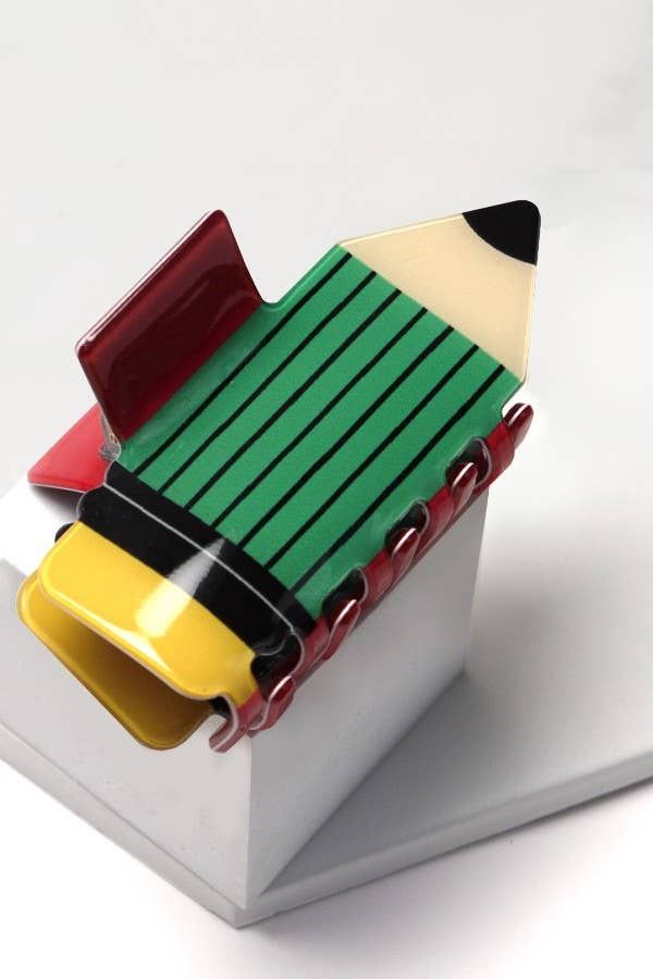 JUMBO FUN SCHOOL PENCIL HAIR CLAW CLIPS, Color: Green