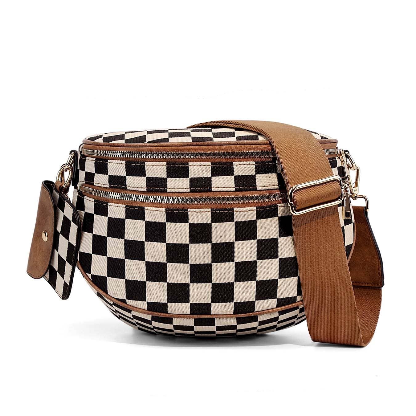 Kaylee Mixed Media Double Zip Crossbody Sling Bag, Color: Cognac