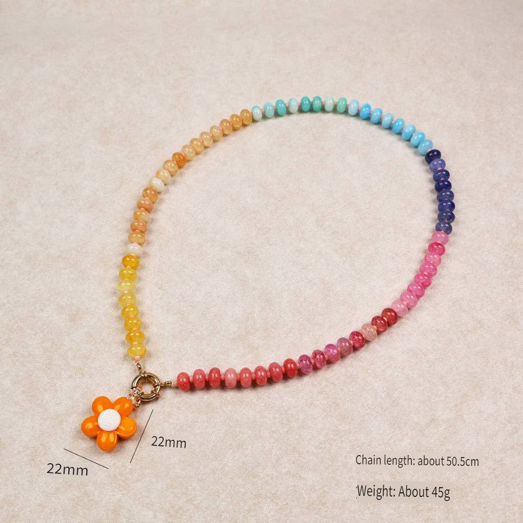 Bohemian Colorful Beaded Pendant Necklace, Color: Orange