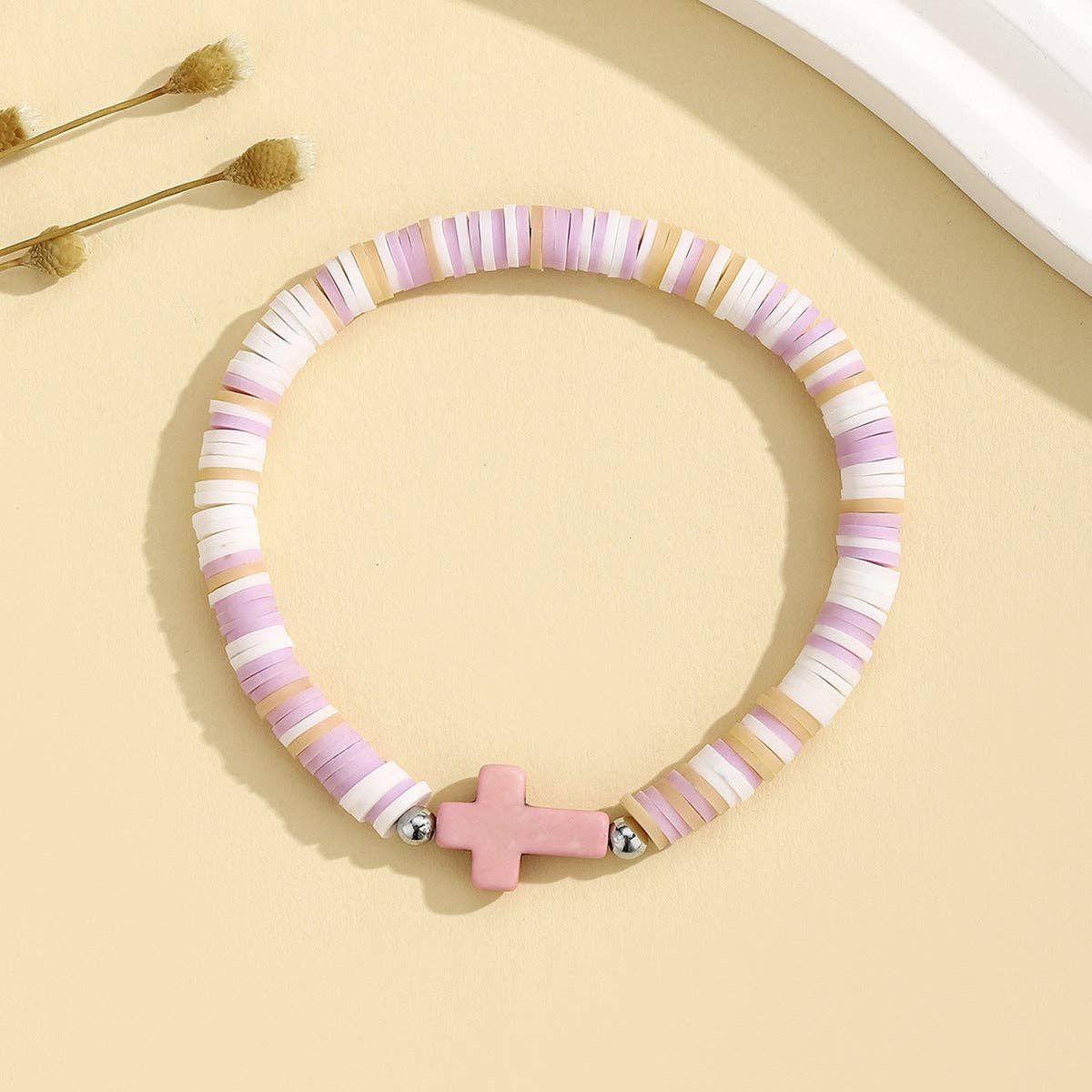Turquoise Cross Stretch Bracelet, Color: Pink