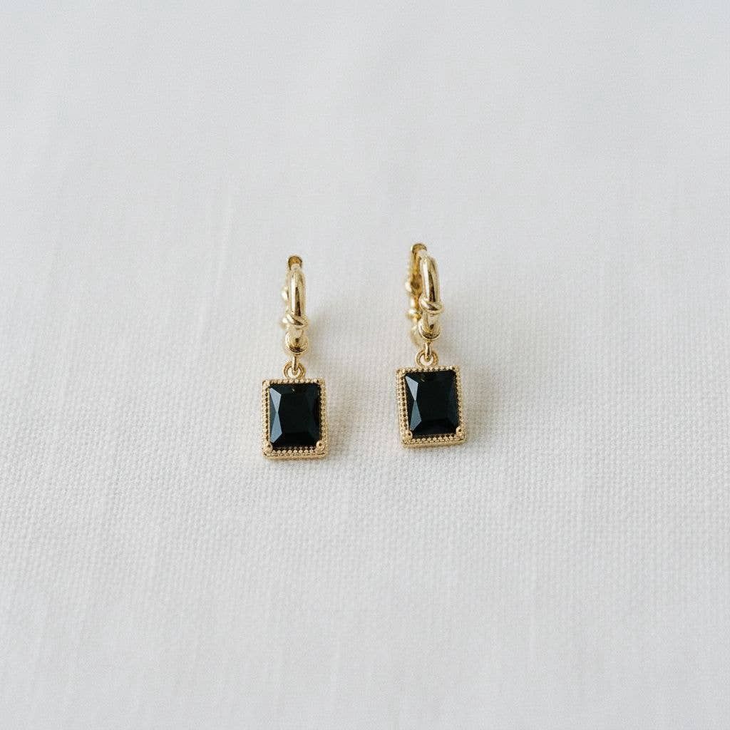 Geometric Black Zircon Drop Earrings
