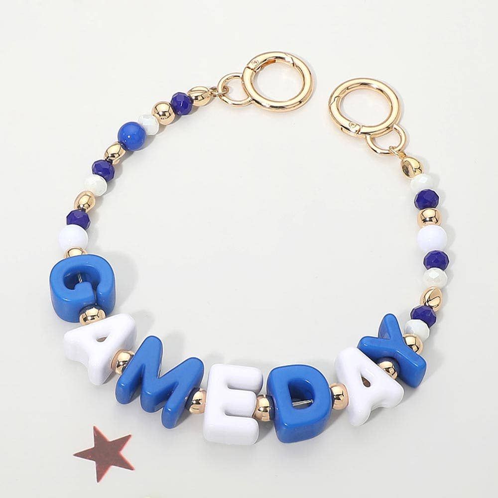 GAME DAY Letter Beaded Bag Charm Chain, Color: Blue,Gold,White