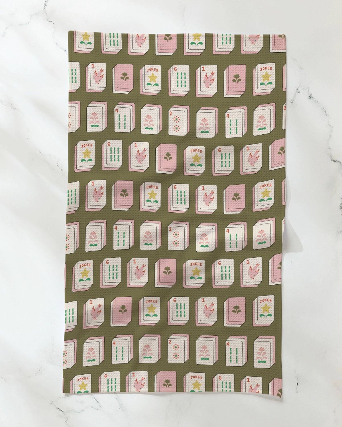 Flower Tiles Tea Towel, Color: Green