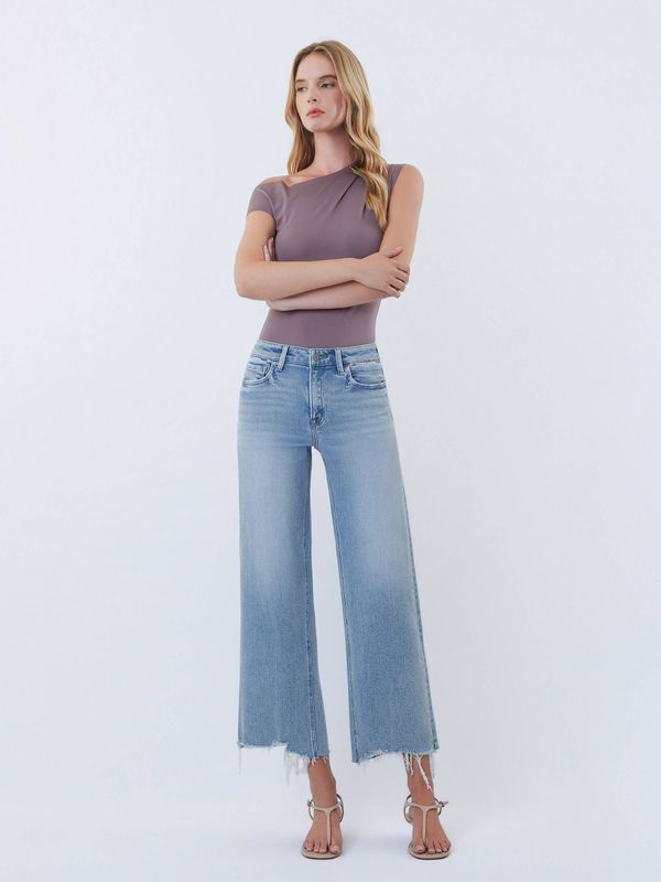 HR Imaginative Distressed Hem Crop Wide Leg Jeans
