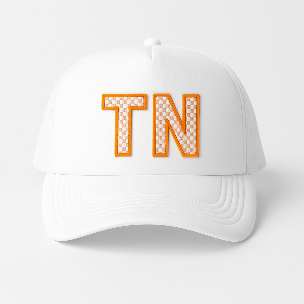 TN Checkerboard Patch Hat – Tennessee Gameday Trucker Cap (3, Color: White