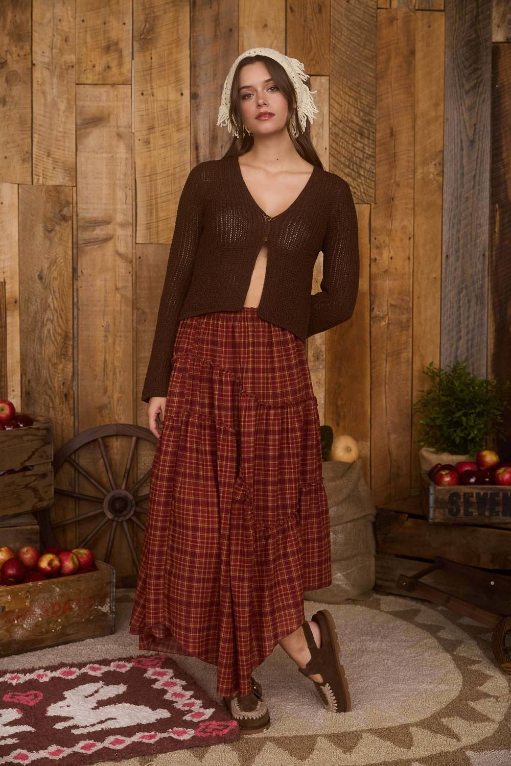 PLAID RUFFLE DETAIL HANDKERCHIEF MIDI SKIRT, Size: S