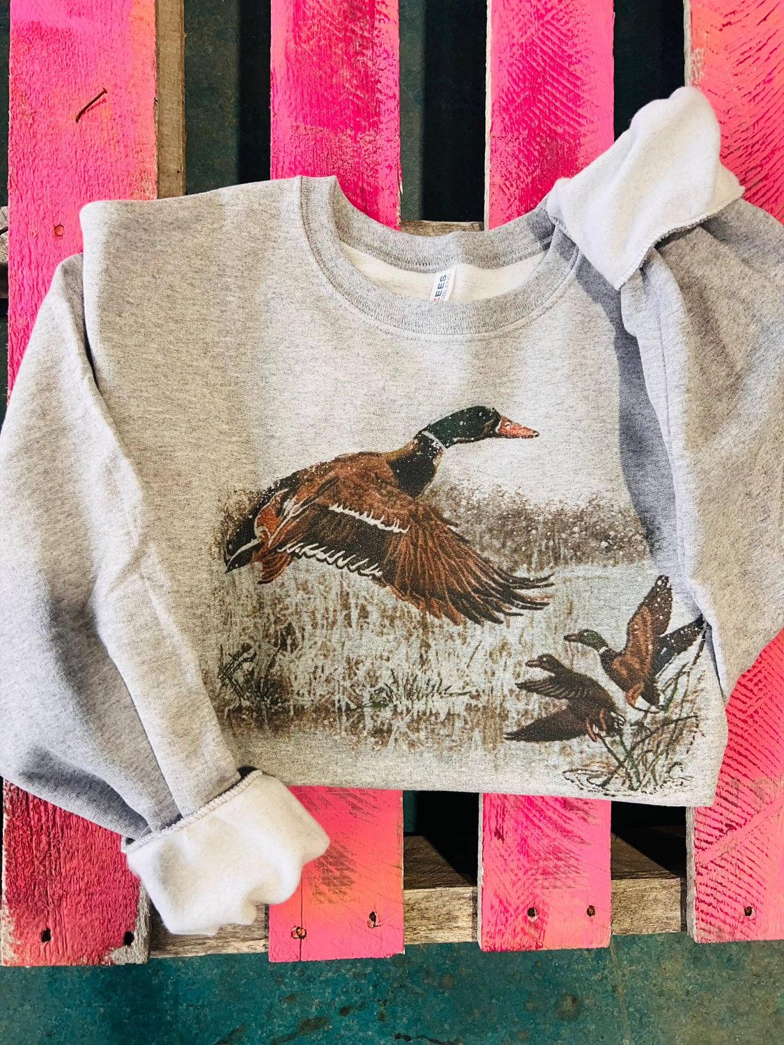 Retro Duck Scene Sweatshirt, Size: M, Style: Grey Sweatshirt