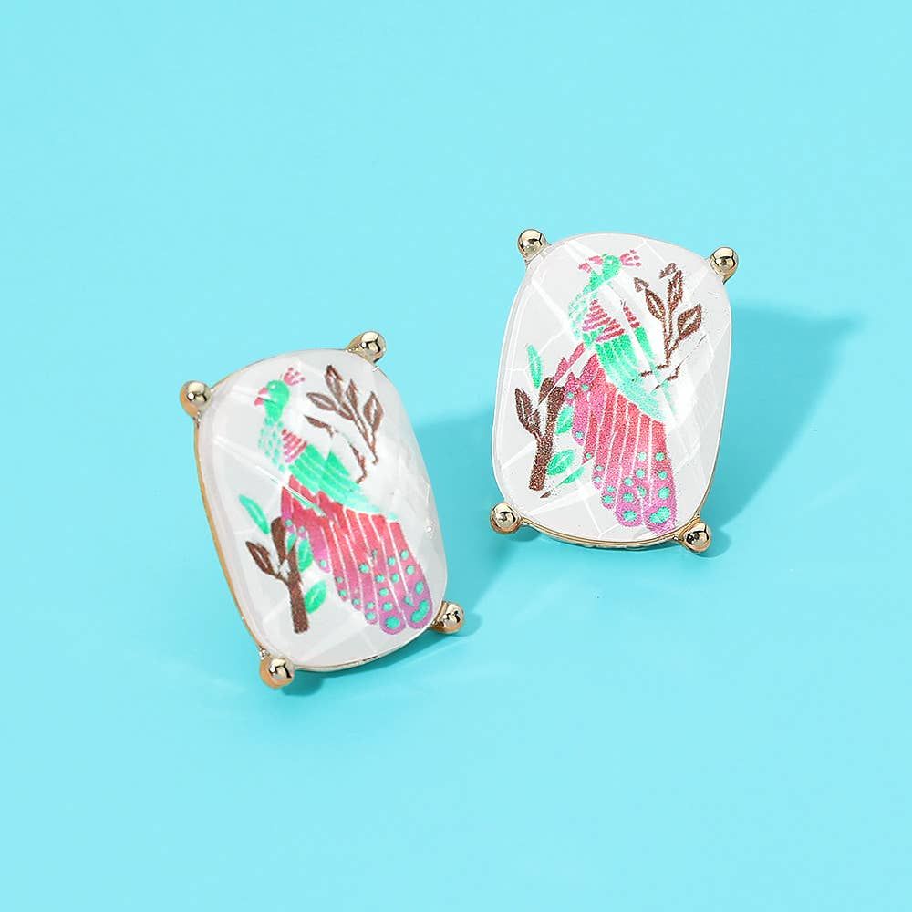 Rectangular Mahjong Tile Cluster Stud Earrings, Color: B1
