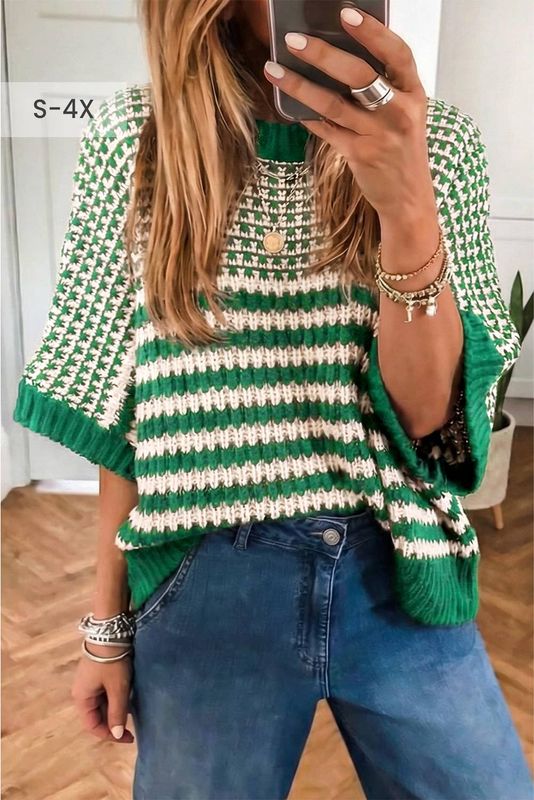 66 Stripe 3/4 Draped Sleeve Slouchy Sweater