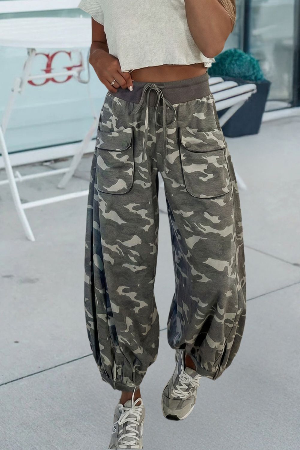 66 Contrast Waistband Camouflage Cargo Casual Pants, Color: Multi-Colored, Fit: Missy, Size: M