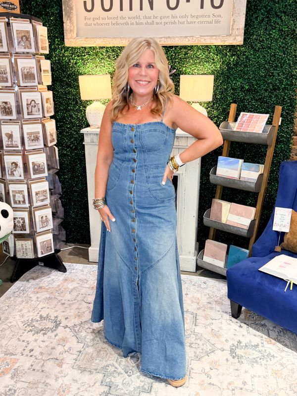 Button Down Sleeveless Denim Dress