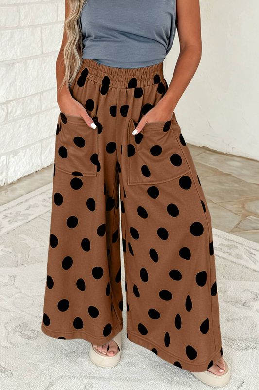 66 Polka Dot Smocked Waist Wide Leg Pants