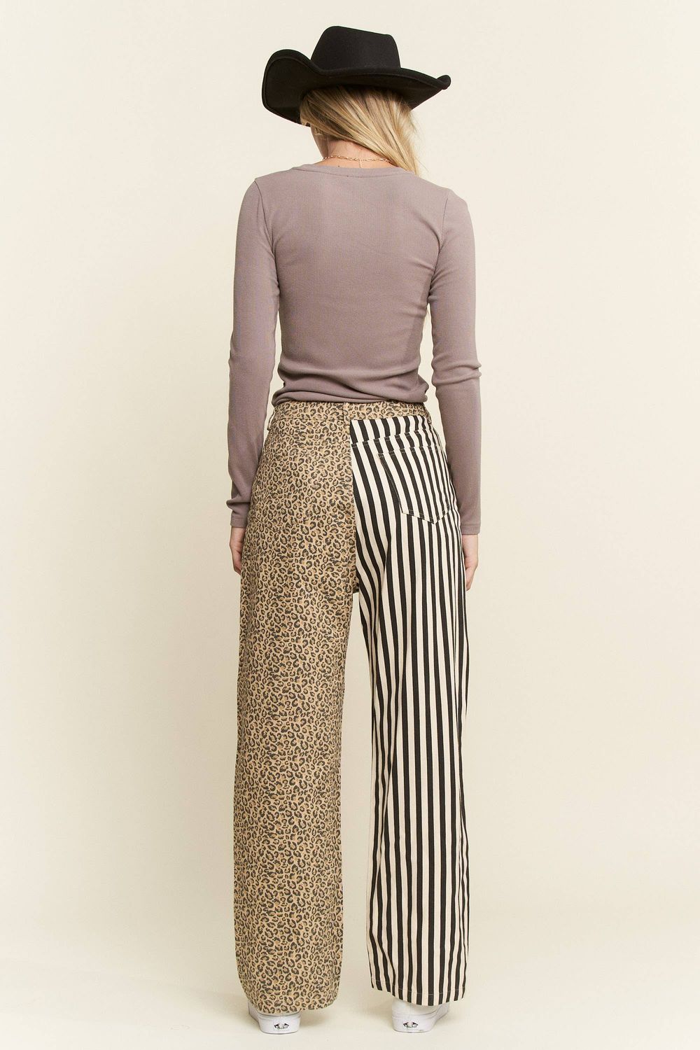 MIX &amp; MATCH LEOPARD-STRIPE PANTS, Color: Black, Size: M