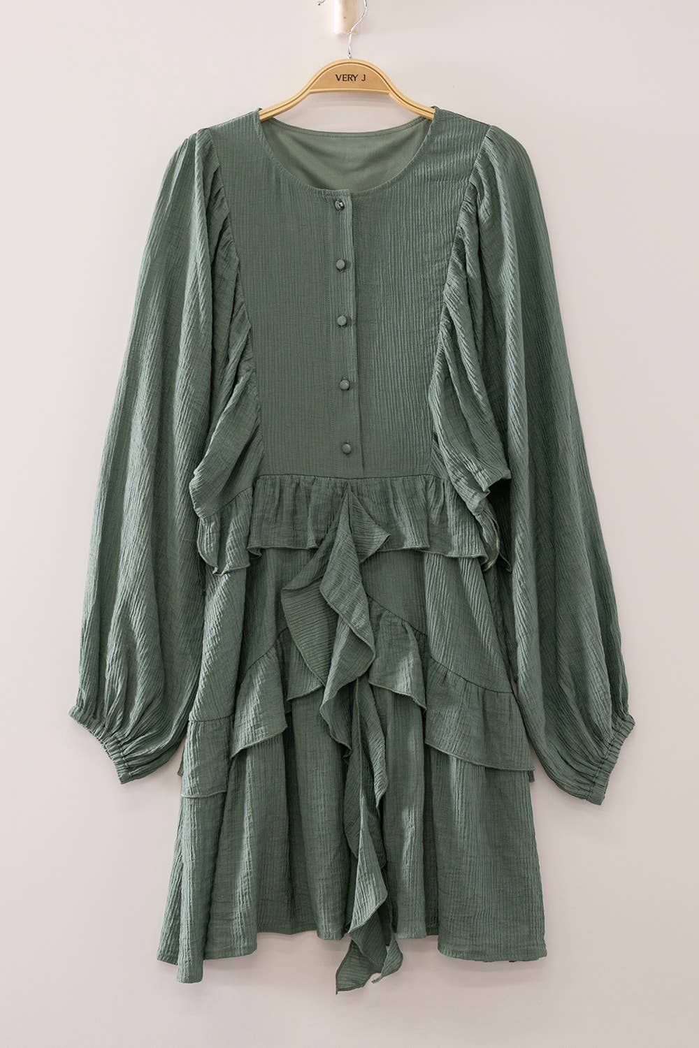 Ruffle Tiered Mini Dress, Color: SAGE, Size: S