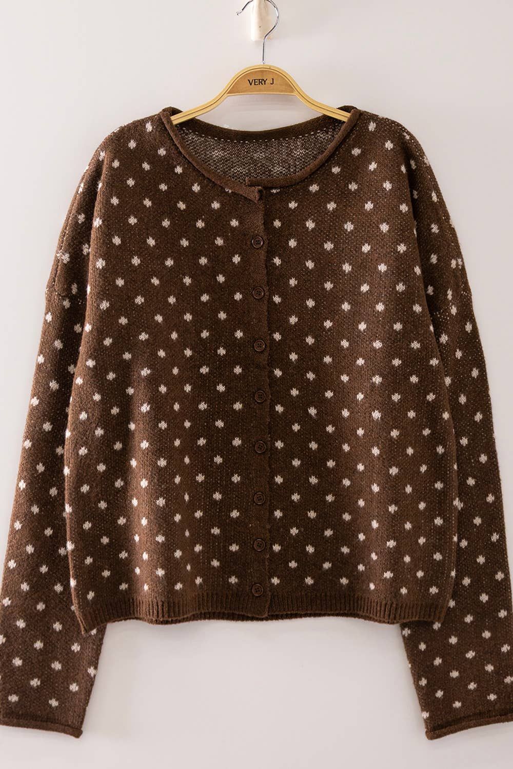 Brown Dot Knit Cardigan, Size: Small