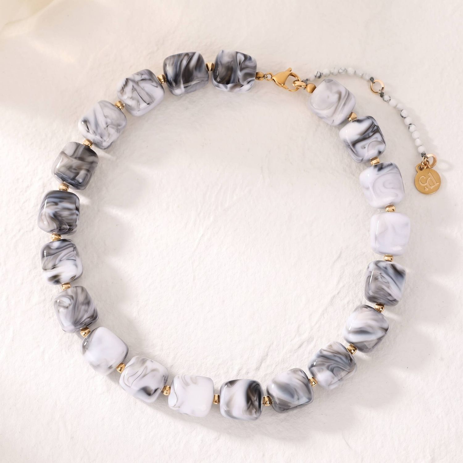 Chunky Square Bead Necklace Marble