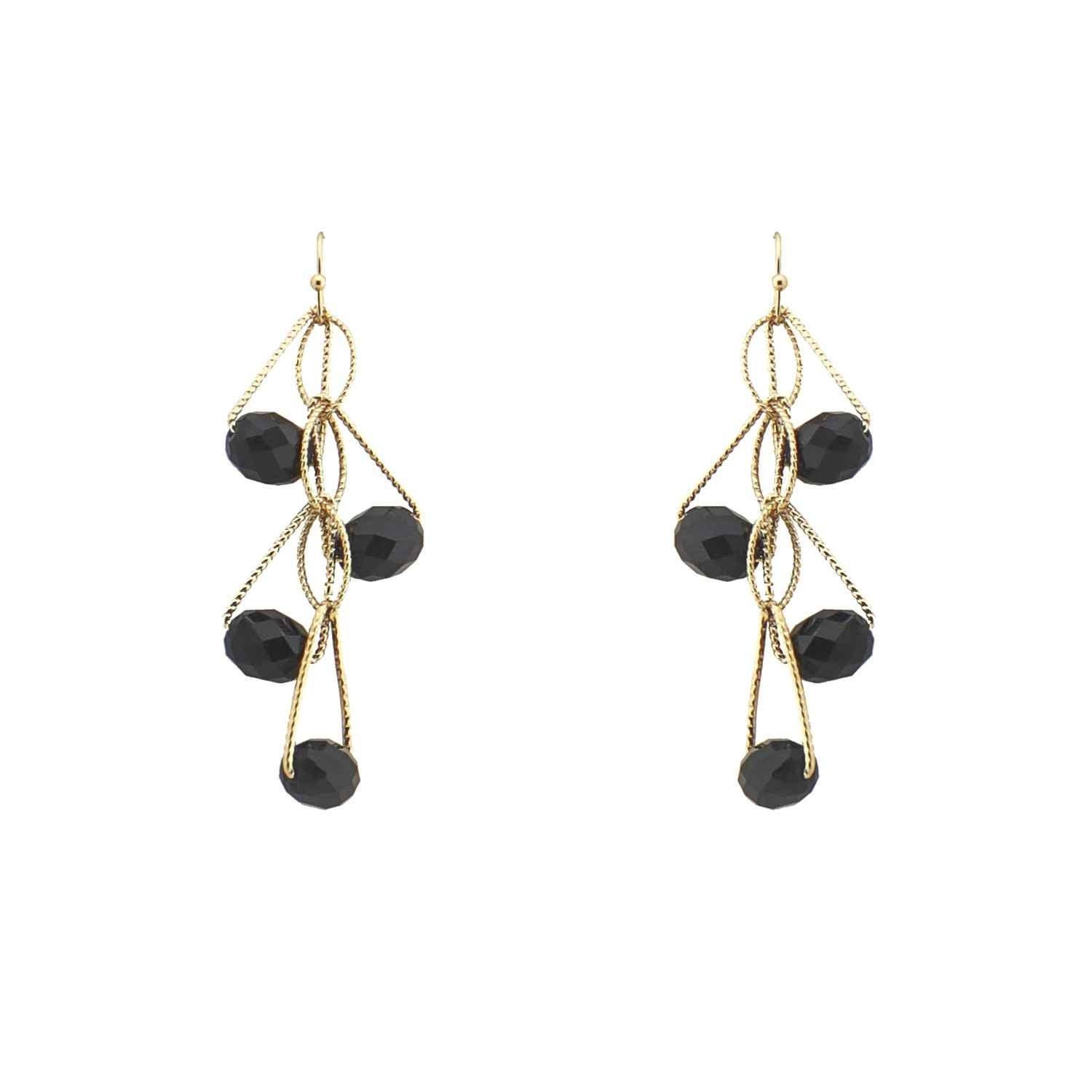 Black Crystal with Gold Wiring 1.5" Earring