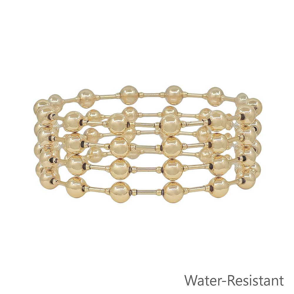 Water Resistant Set of 4 6MM Gold Beaded Stretch Bracelet