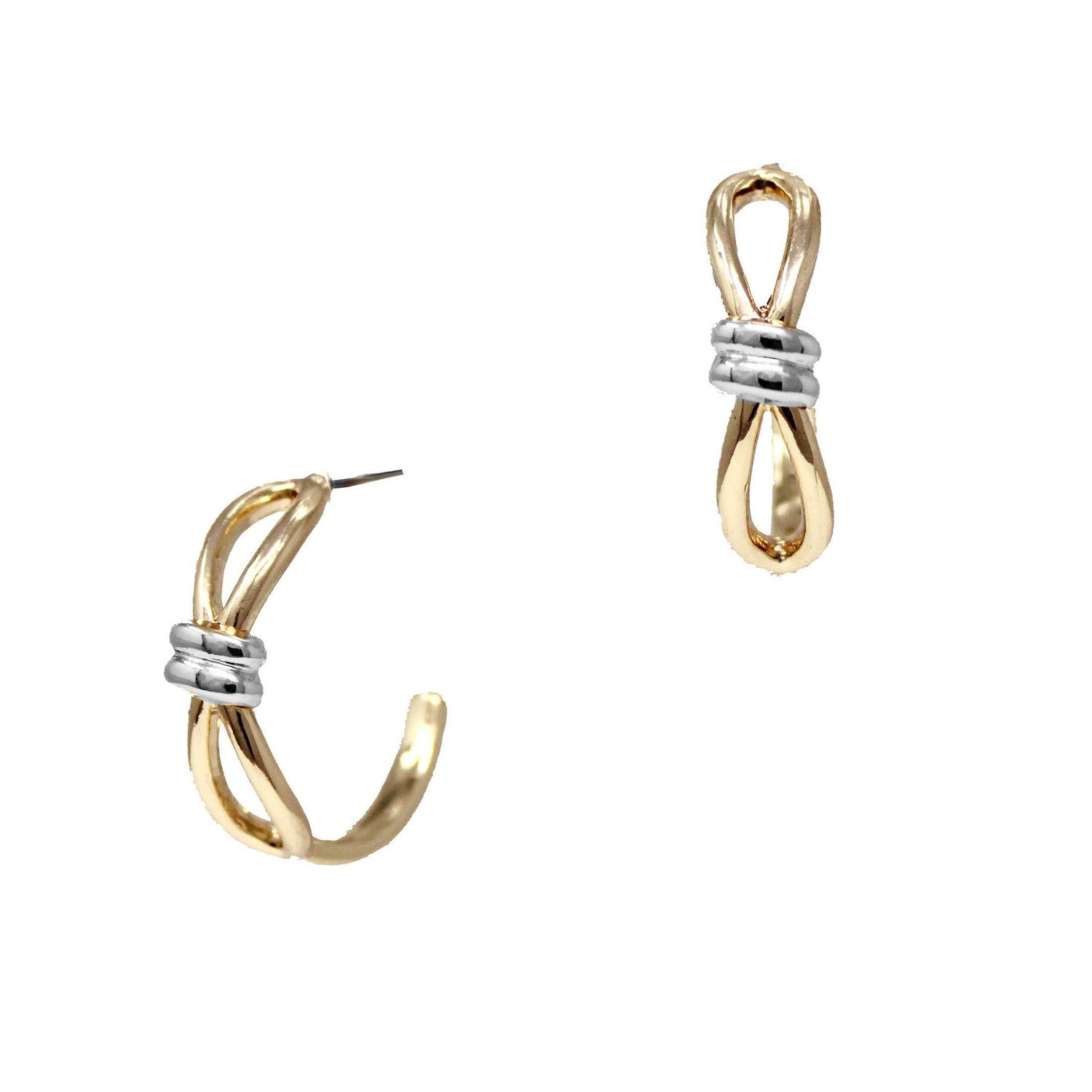 Gold Open Hoop with Silver Knot Accents 1" Earring