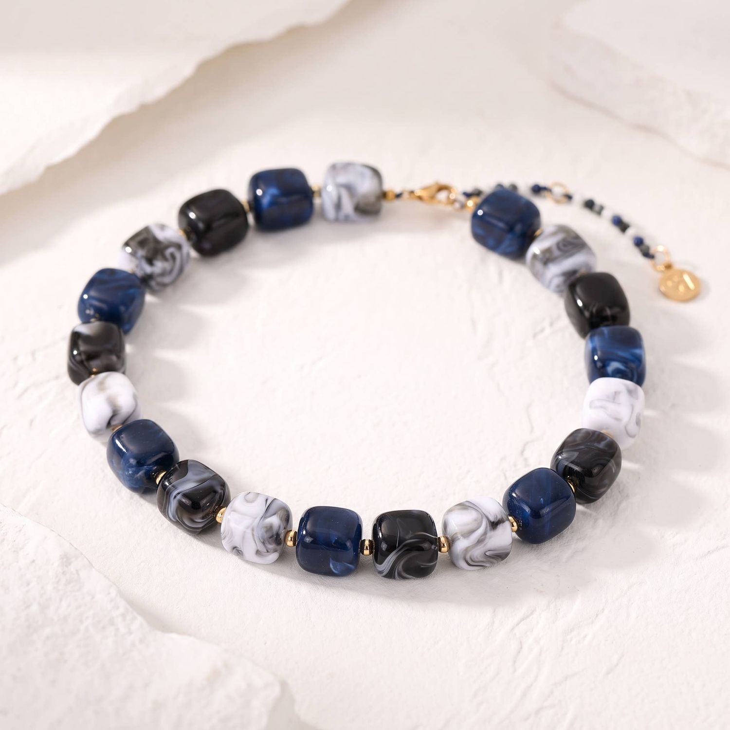 Chunky Square Bead Necklace Ocean
