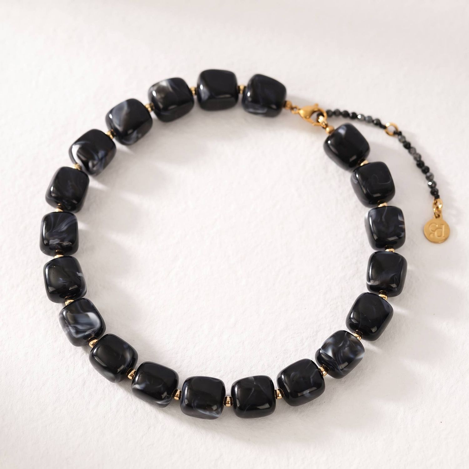 Chunky Square Bead Necklace Black