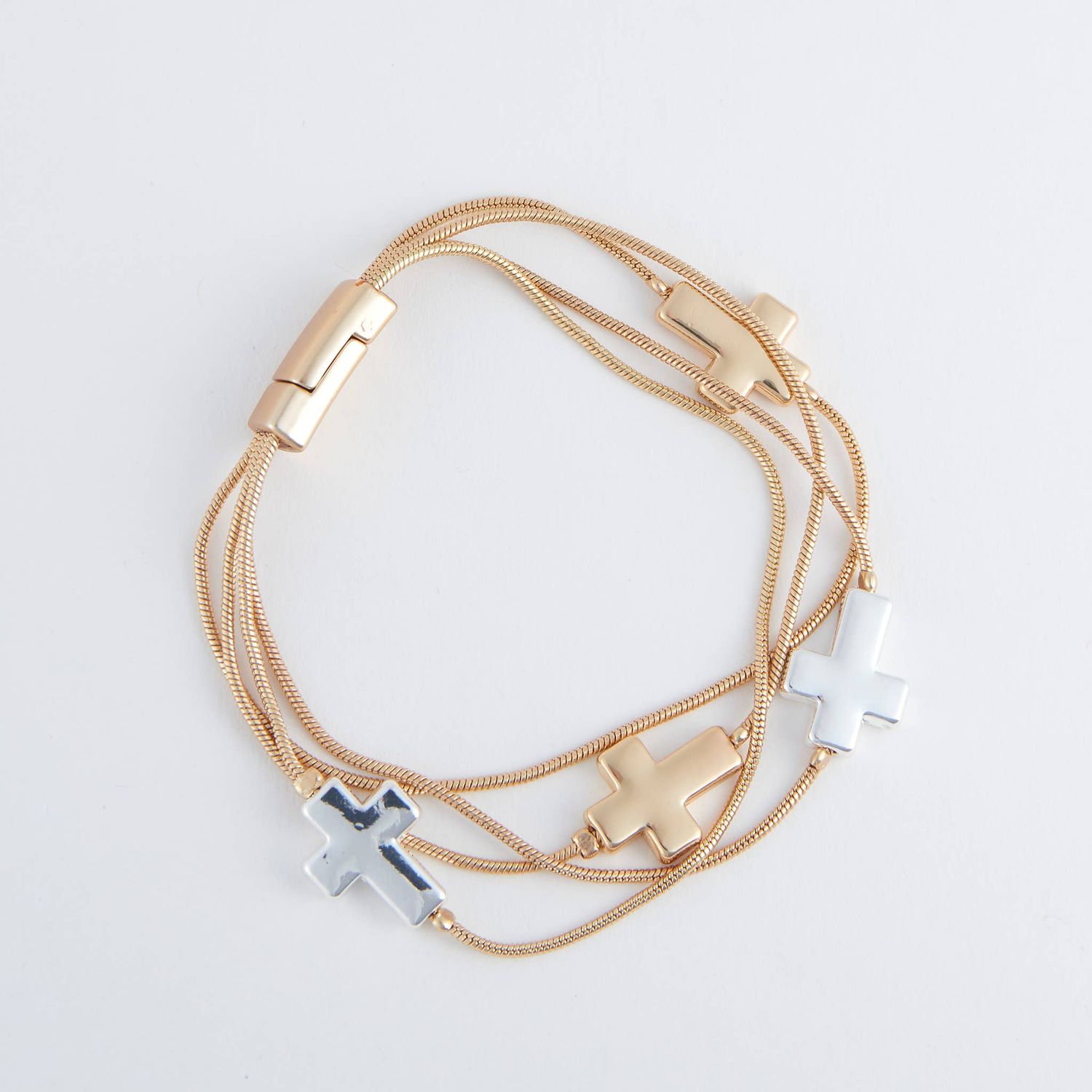 Cross Bracelet Cobie Multi Row Inspirational Magnetic, Color: Gold